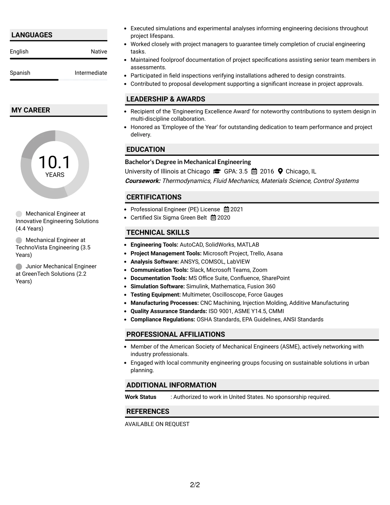 Resume Example Page 2