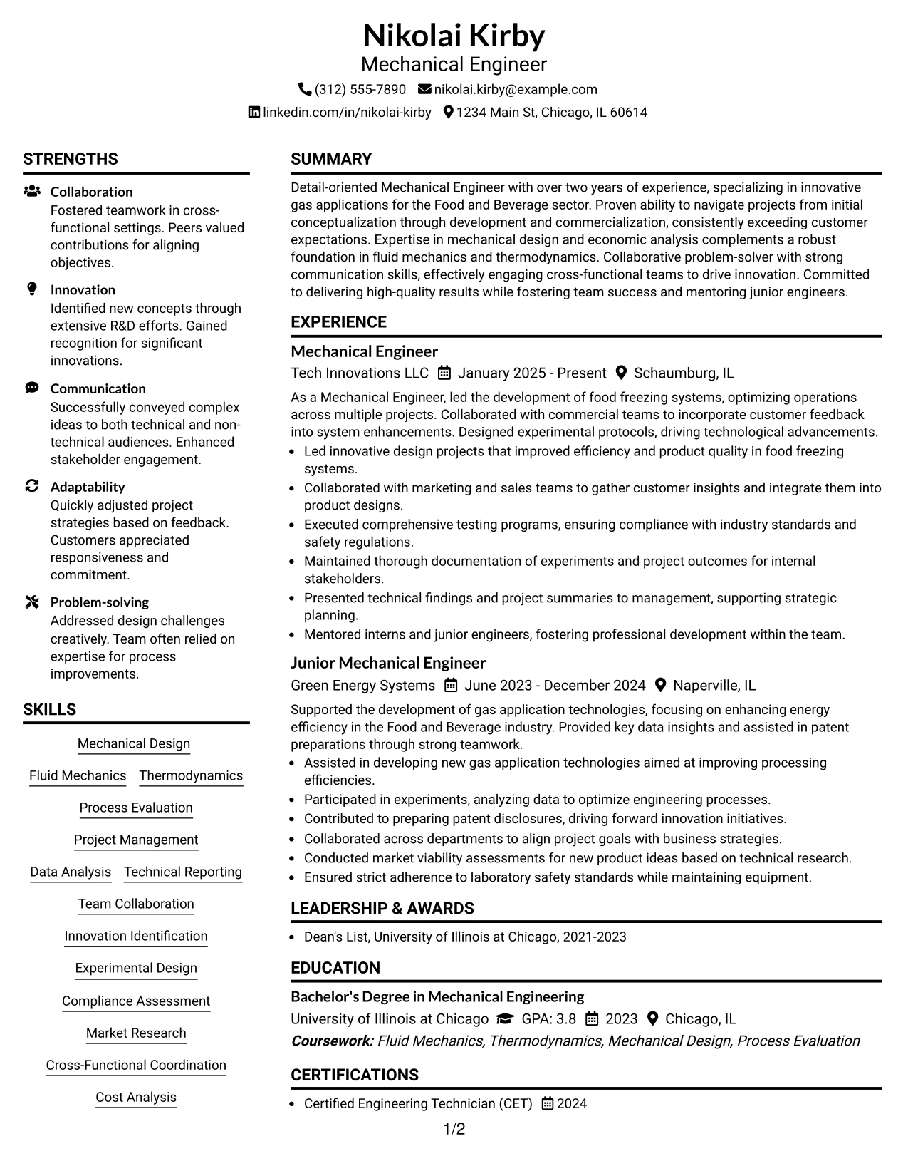 Resume Example Page 1