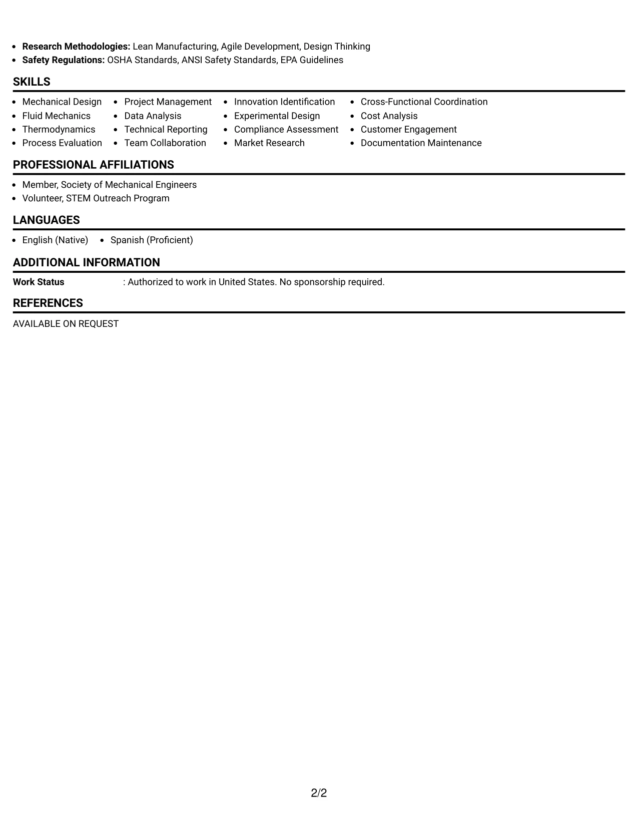 Resume Example Page 2