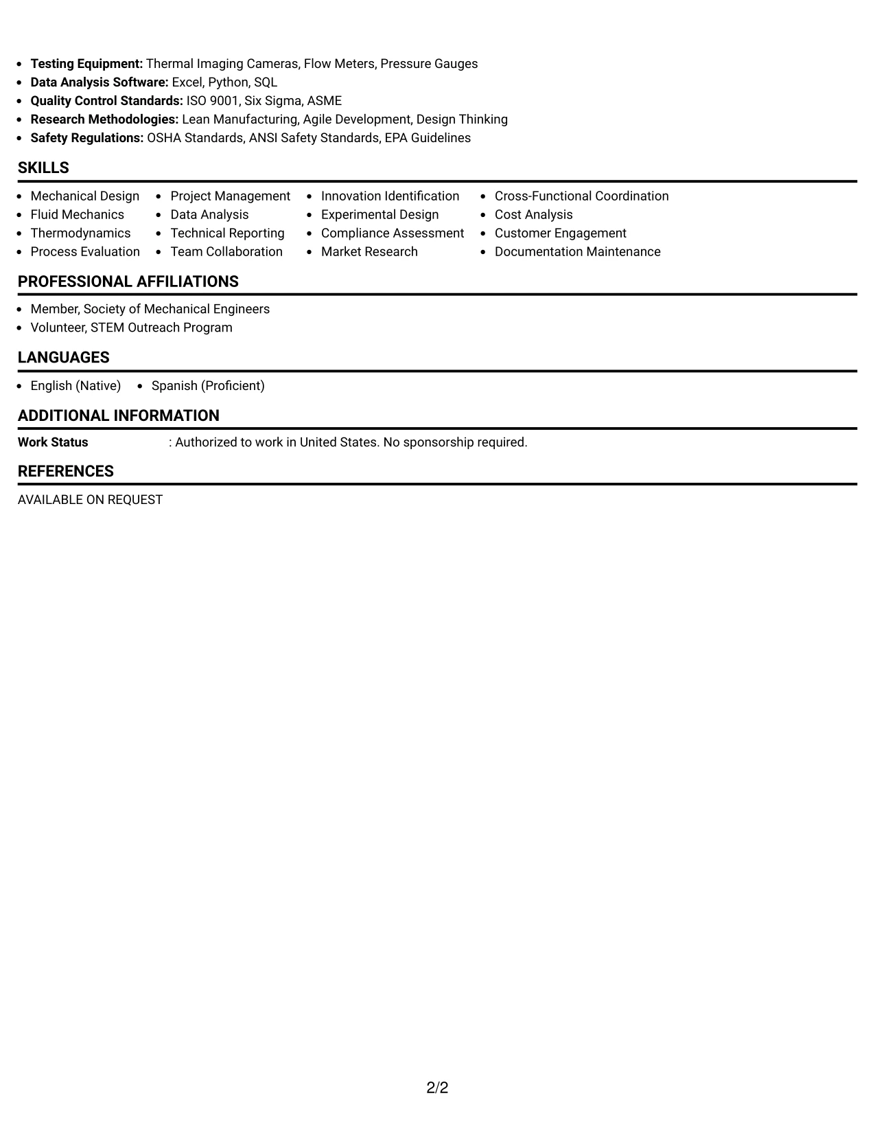 Resume Example Page 2