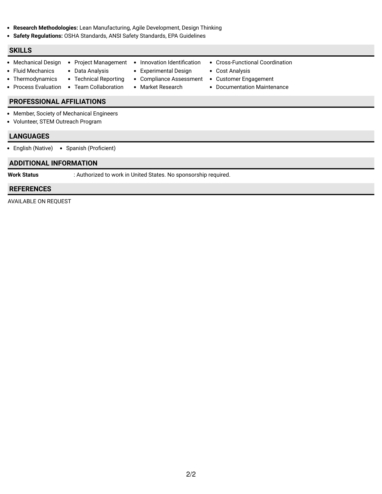 Resume Example Page 2