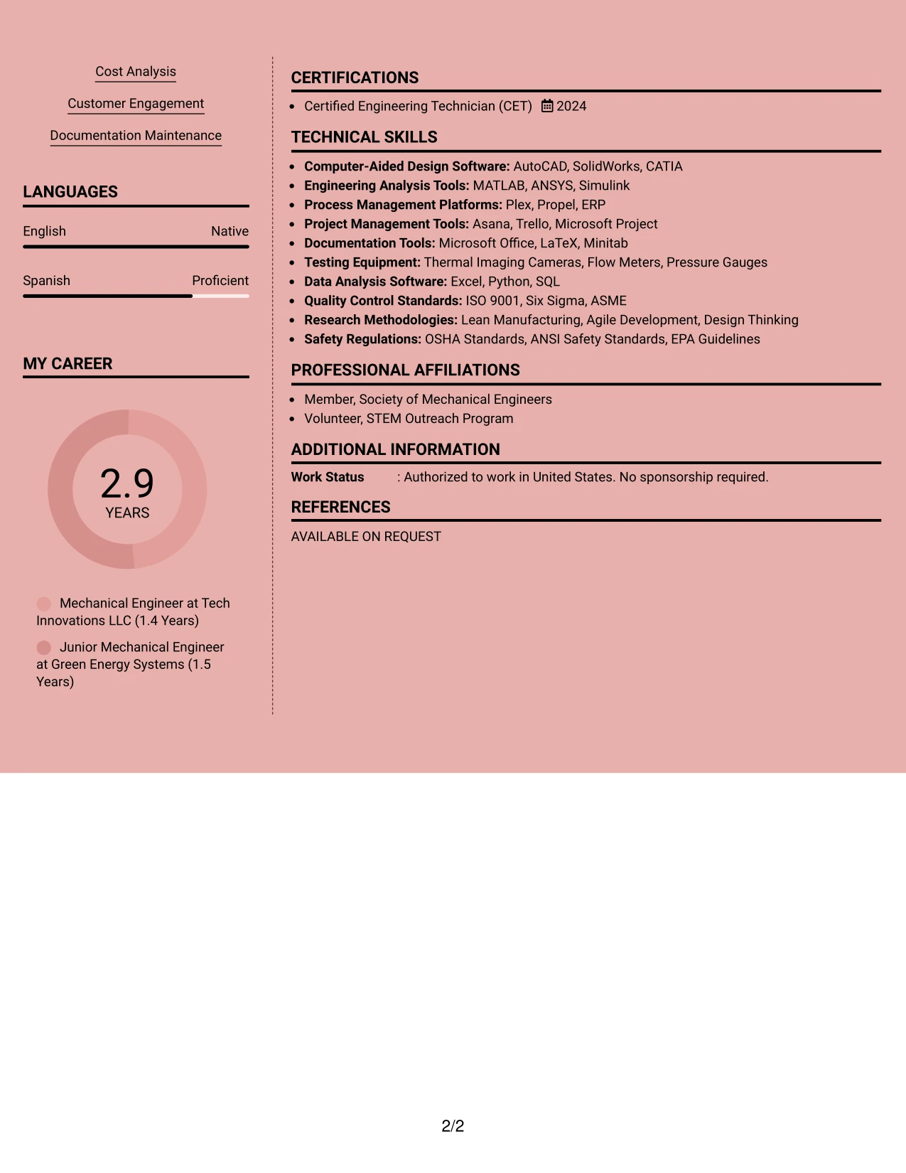 Resume Example Page 2