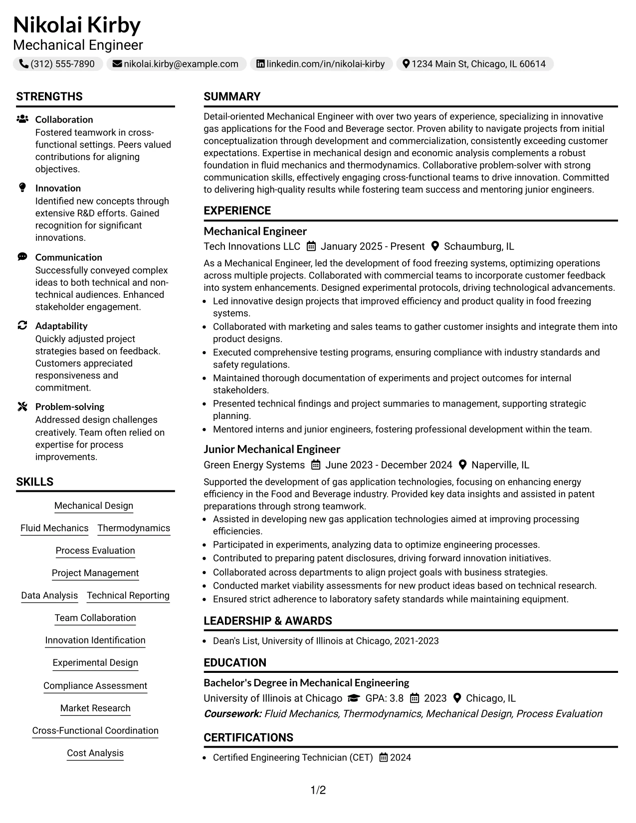 Resume Example Page 1