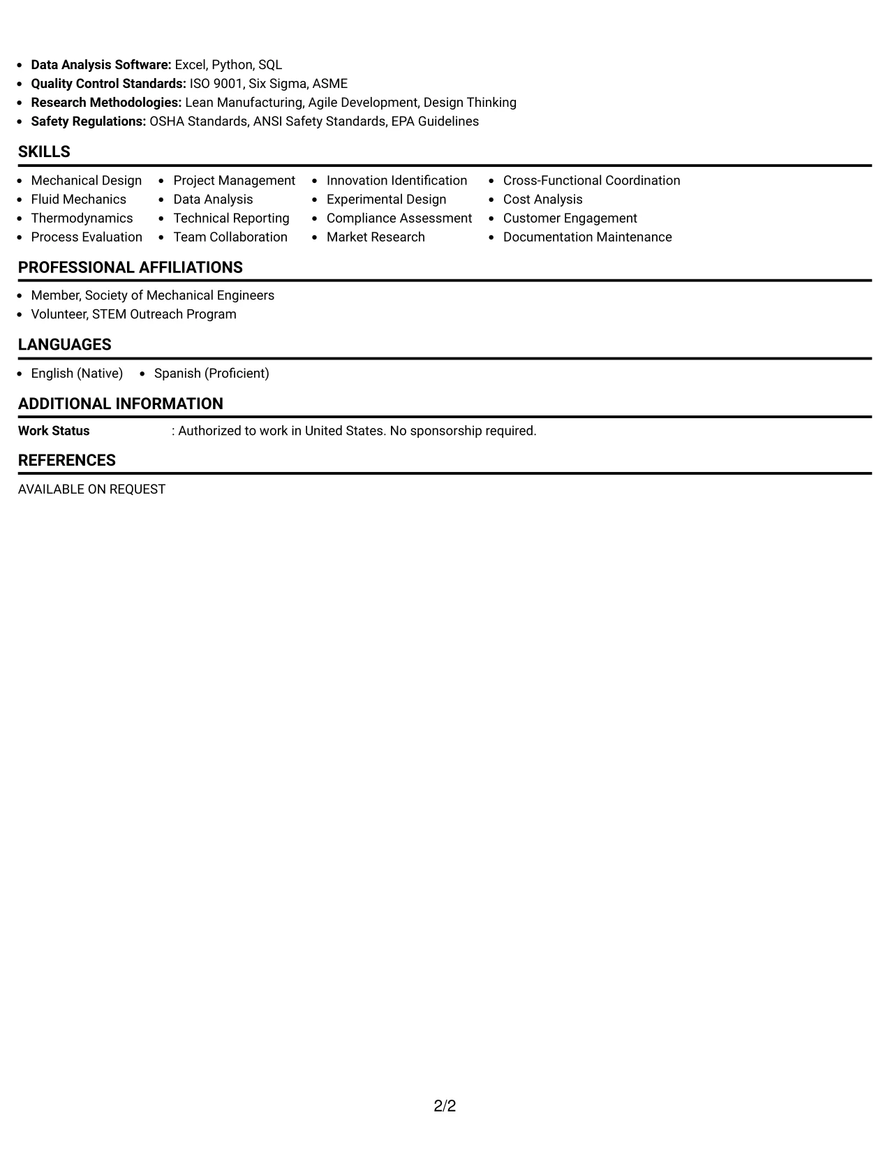 Resume Example Page 2