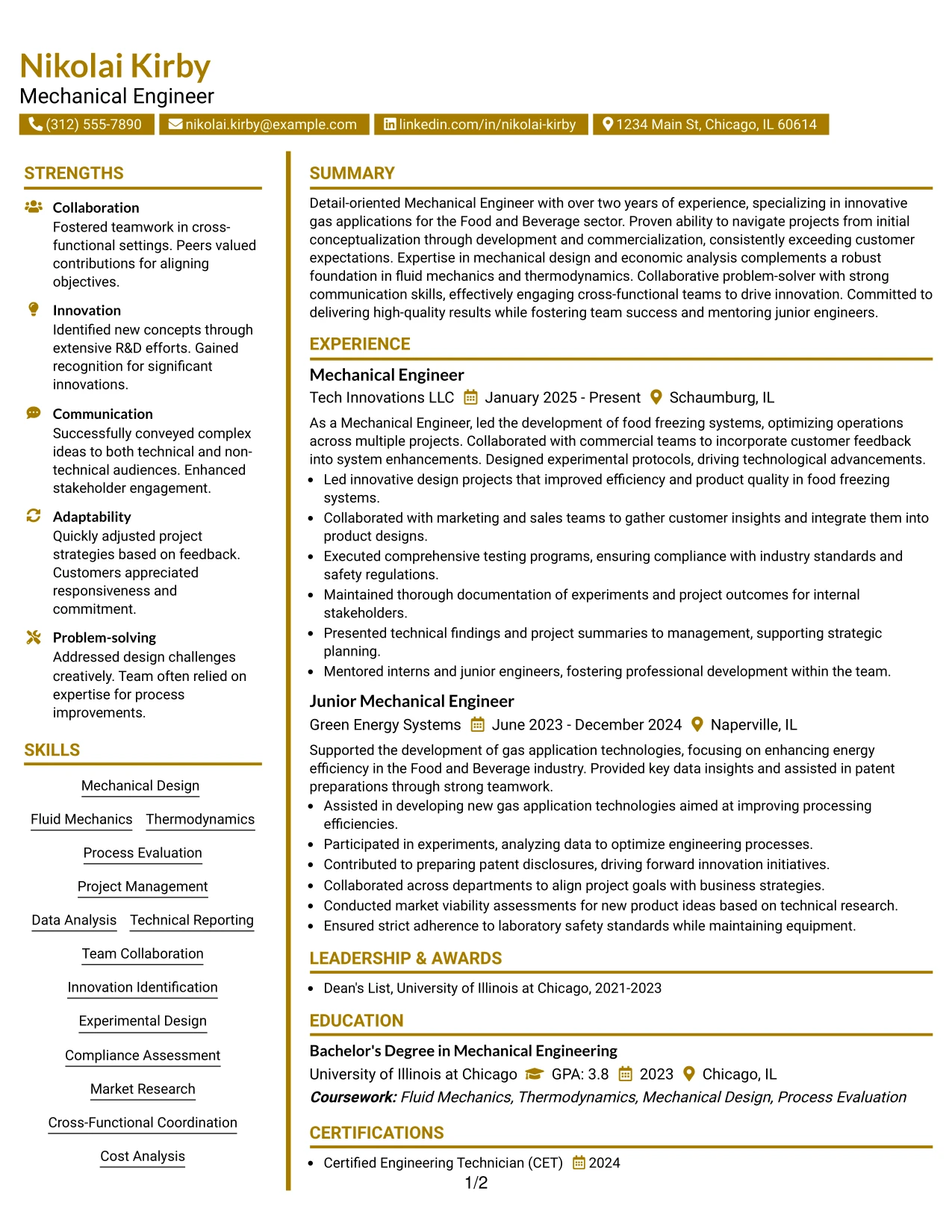 Resume Example Page 1