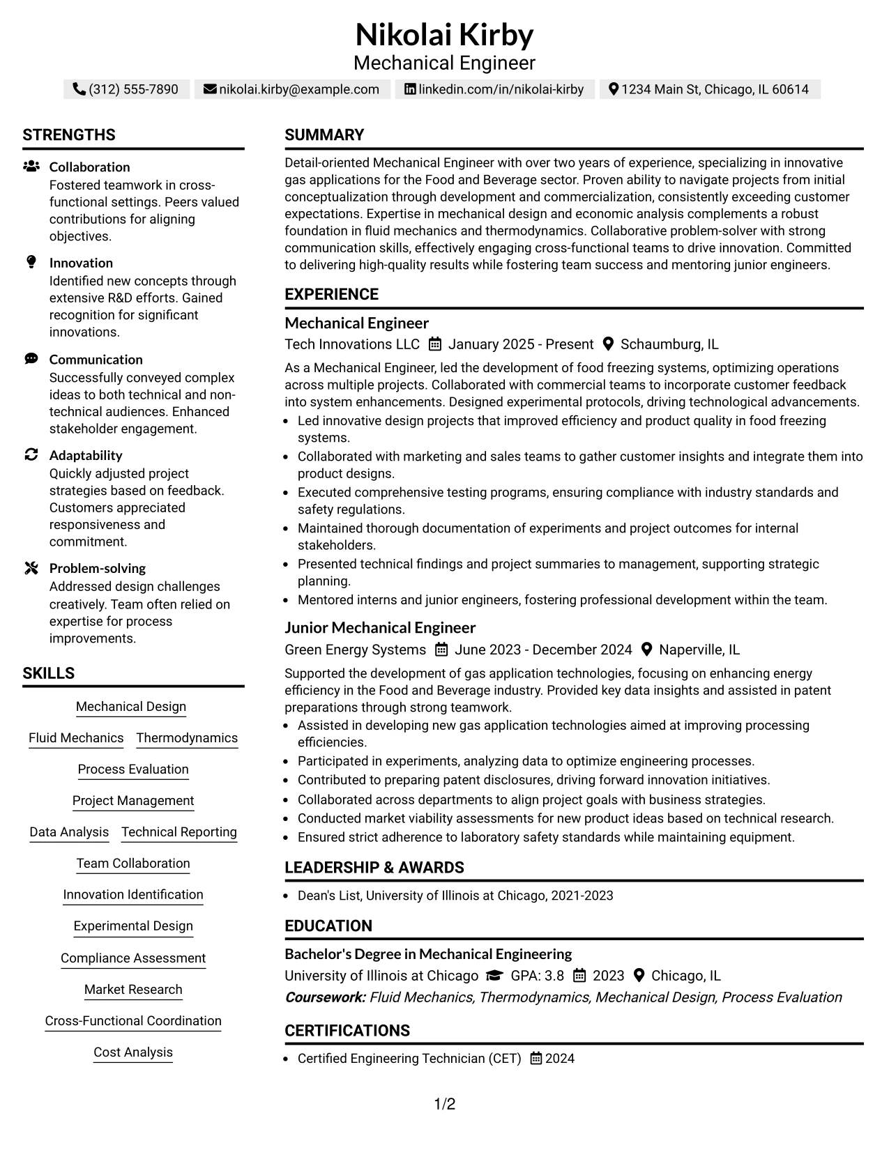 Resume Example Page 1