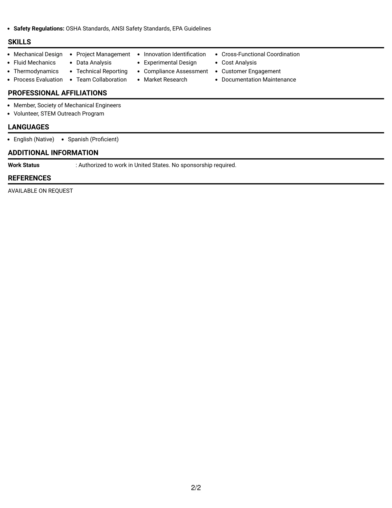 Resume Example Page 2