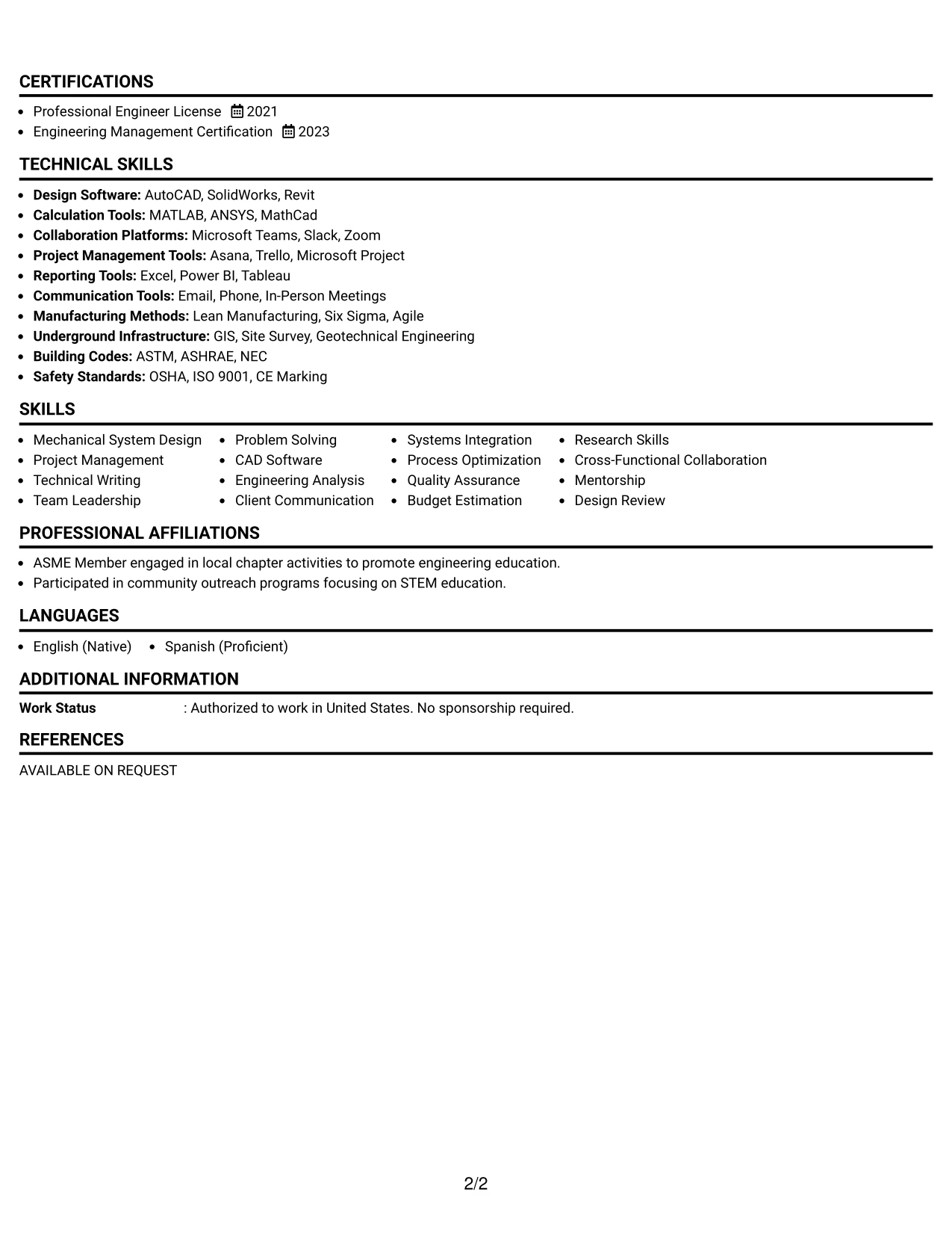 Resume Example Page 2