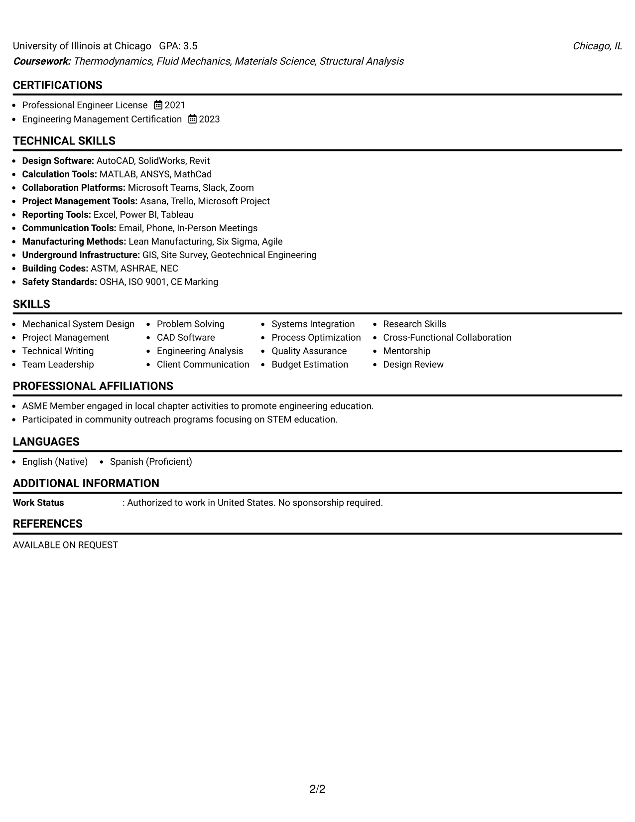 Resume Example Page 2