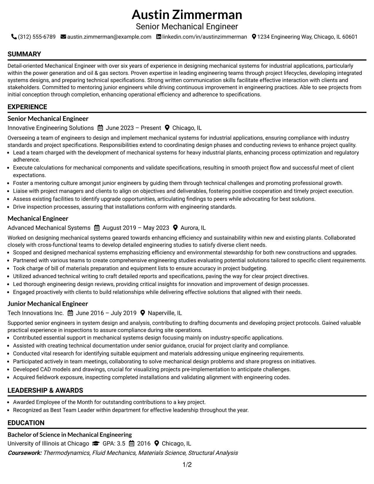 Resume Example Page 1