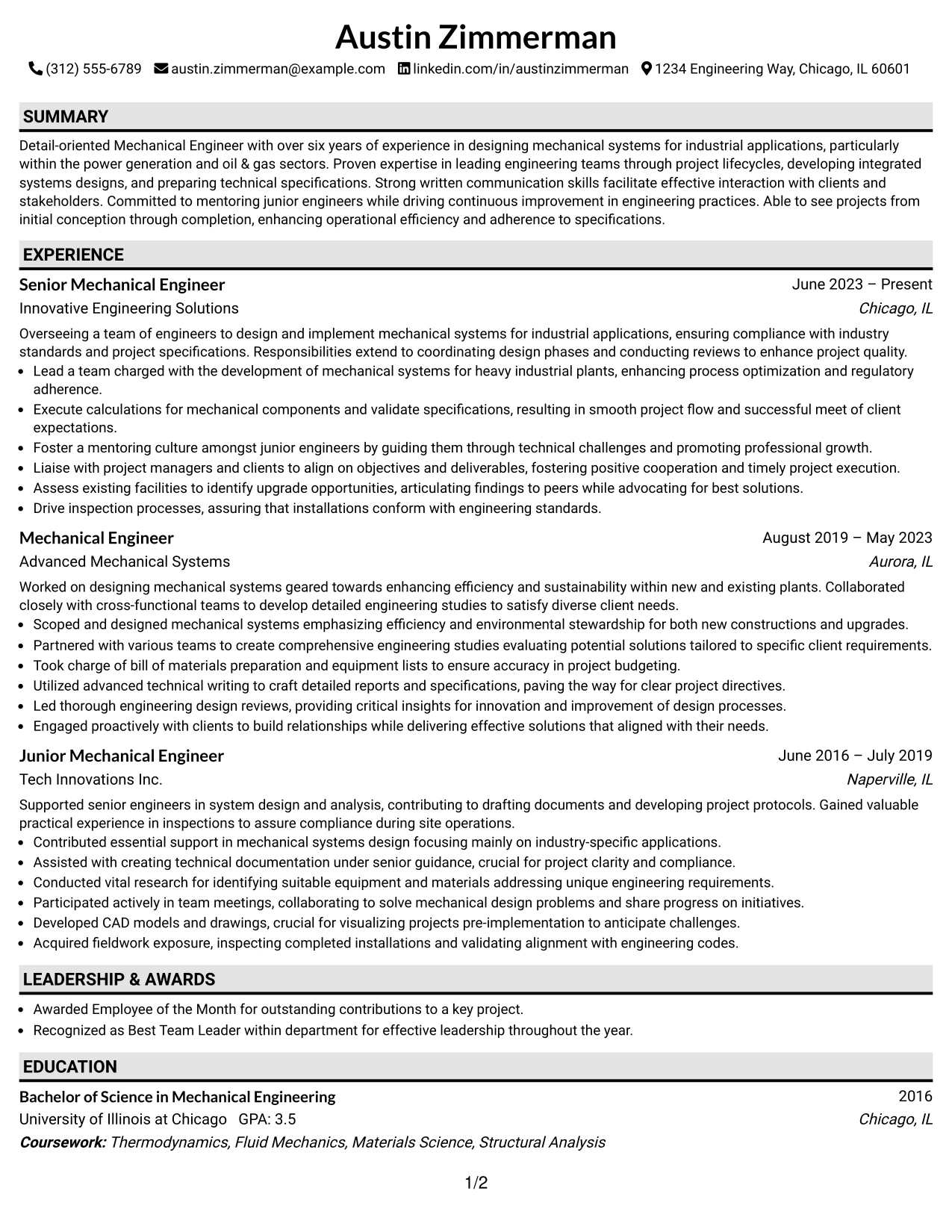 Resume Example Page 1
