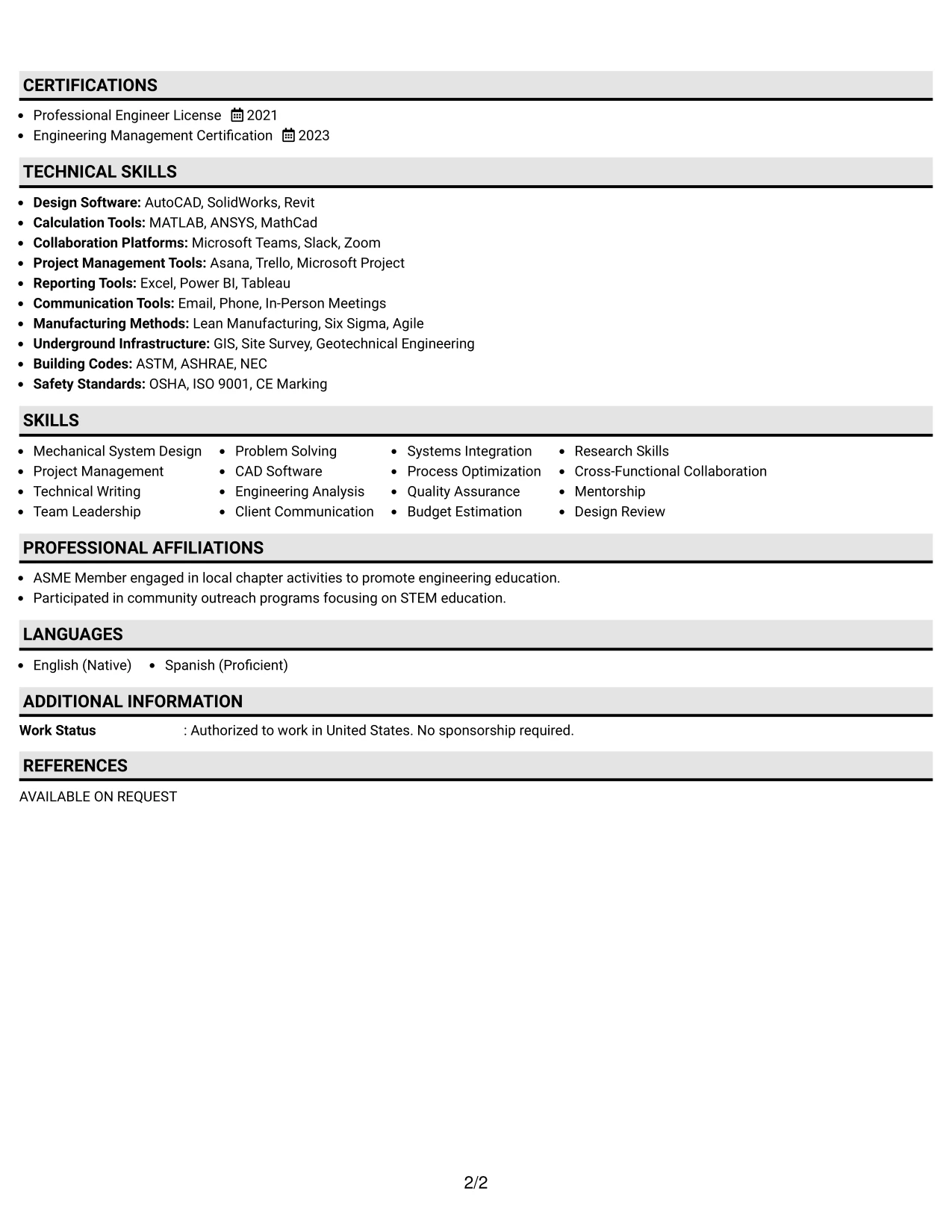 Resume Example Page 2
