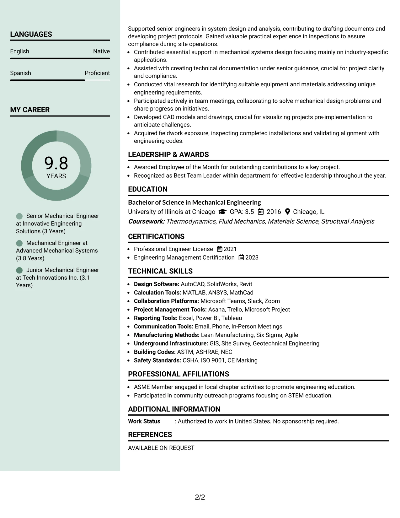 Resume Example Page 2