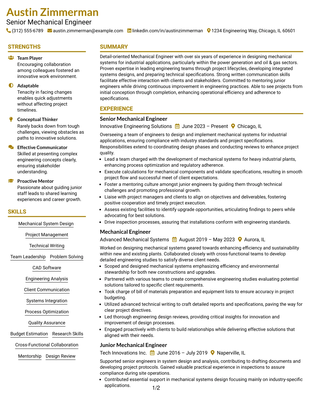 Resume Example Page 1