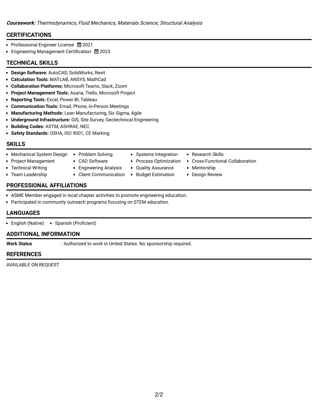 Resume Example Page 2