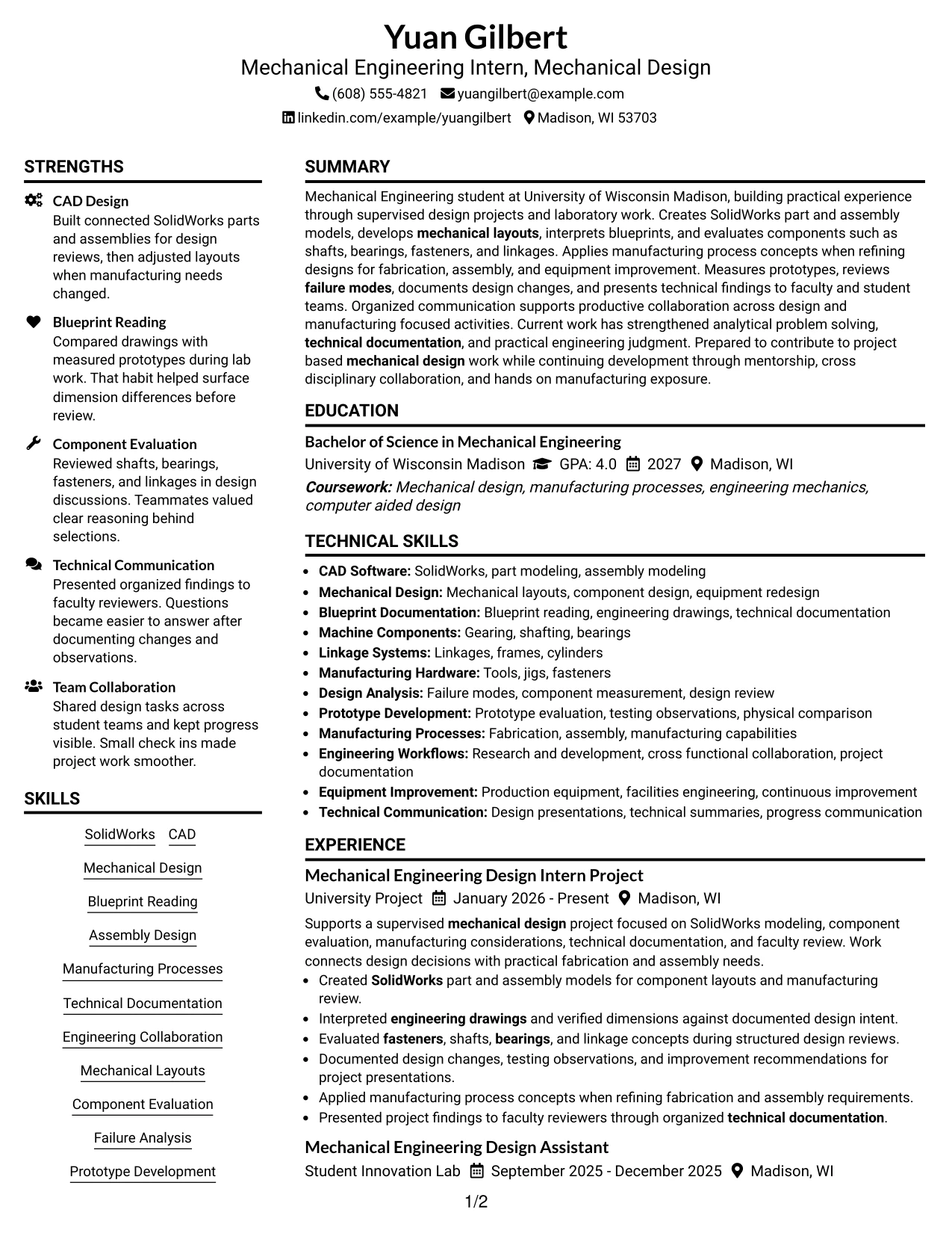 Resume Example Page 1
