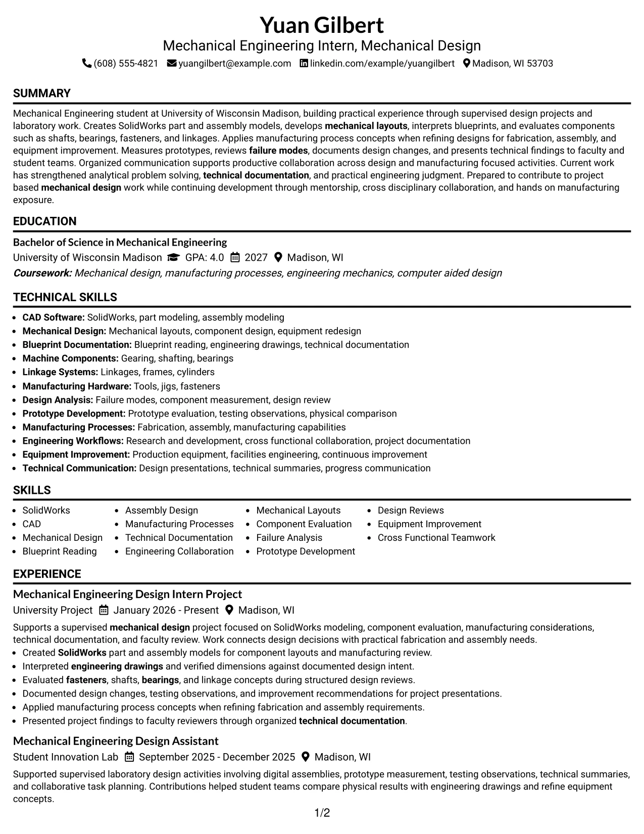 Resume Example Page 1