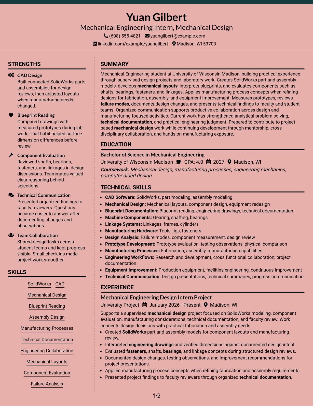 Resume Example Page 1