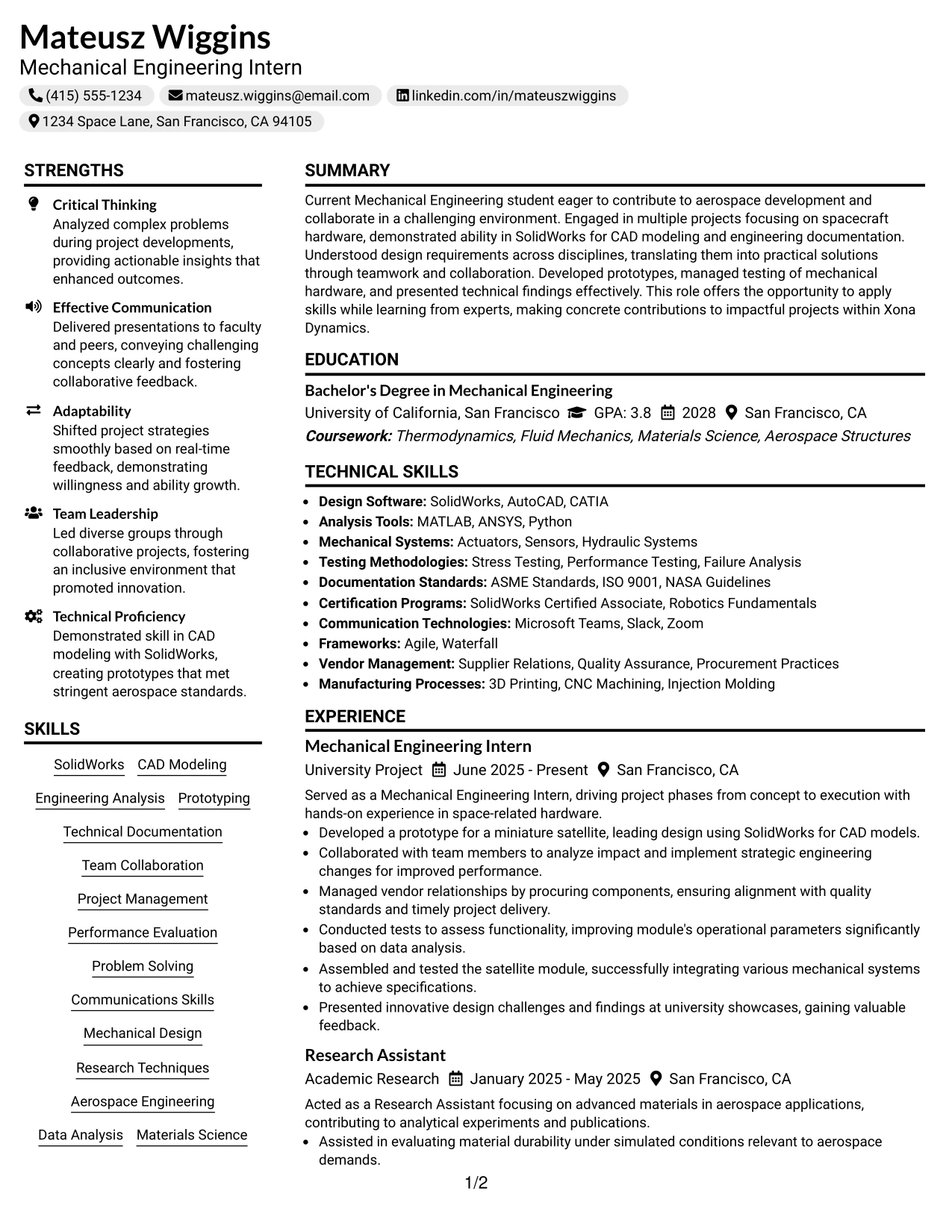 Resume Example Page 1