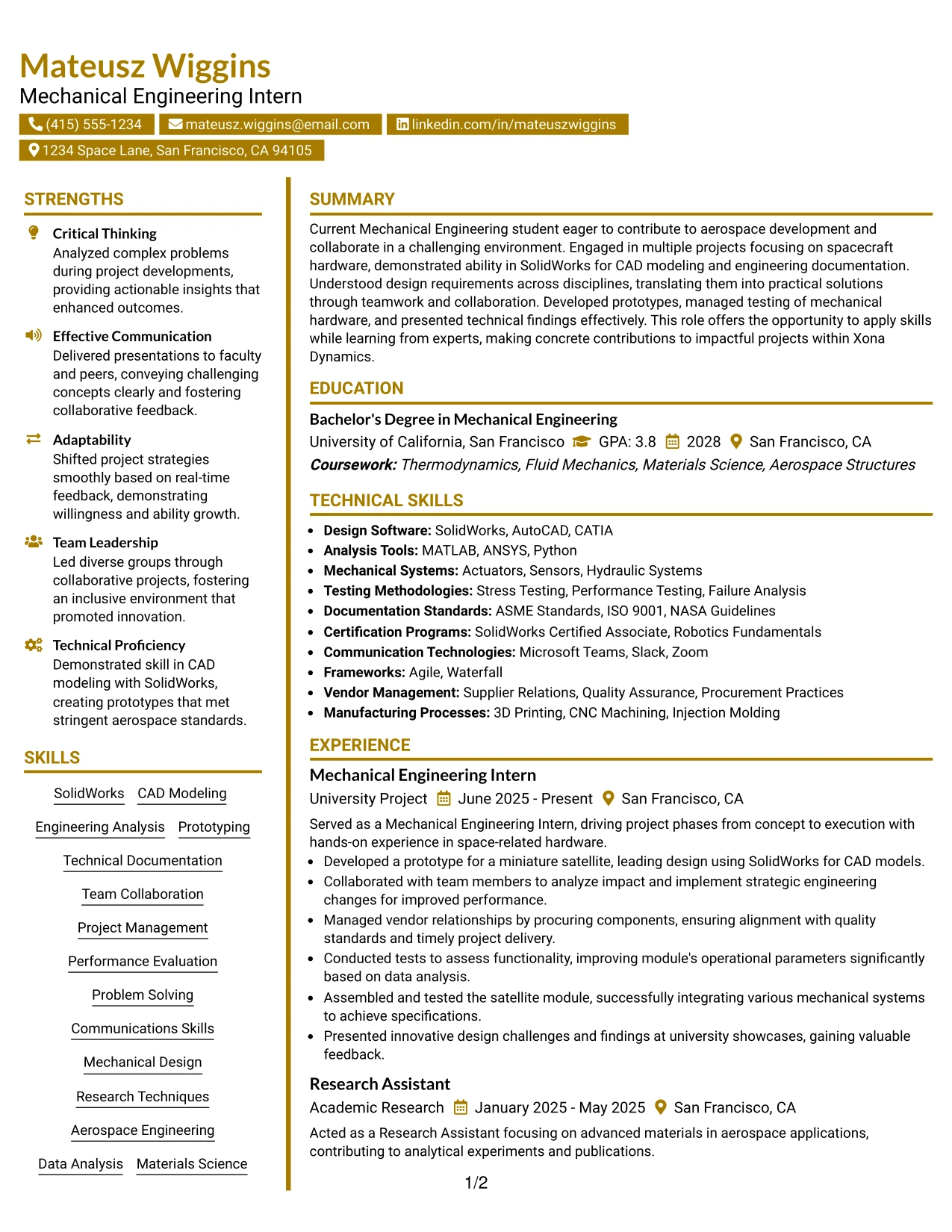 Resume Example Page 1