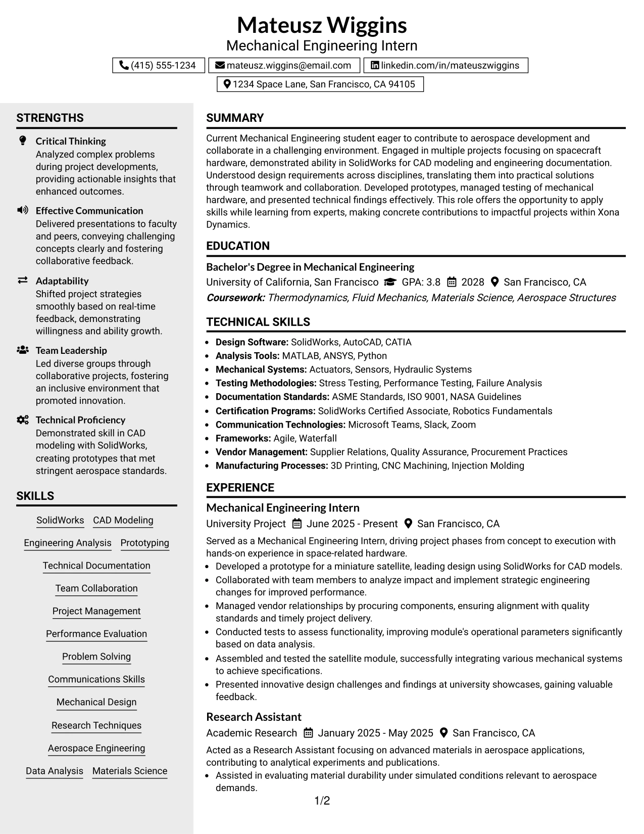 Resume Example Page 1