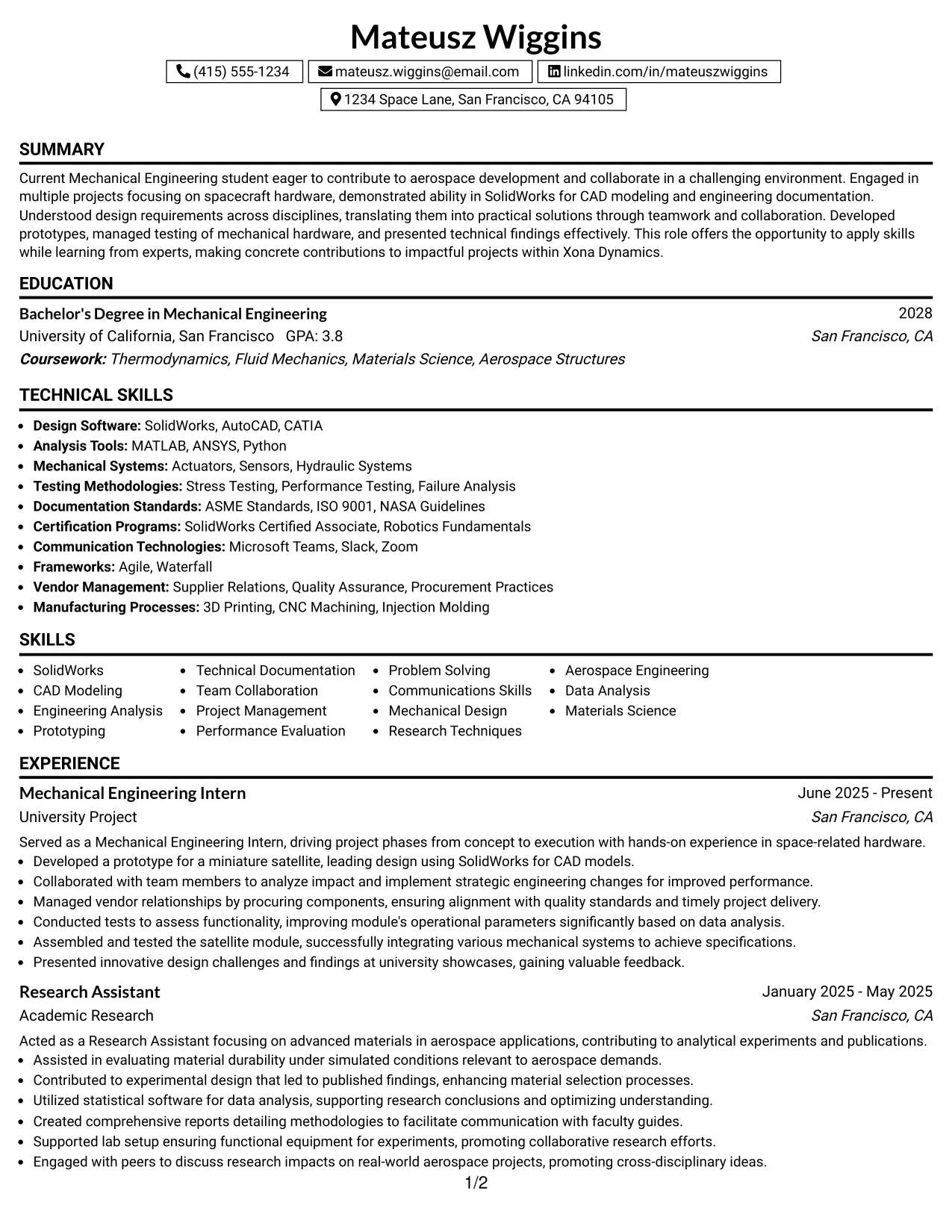 Resume Example Page 1