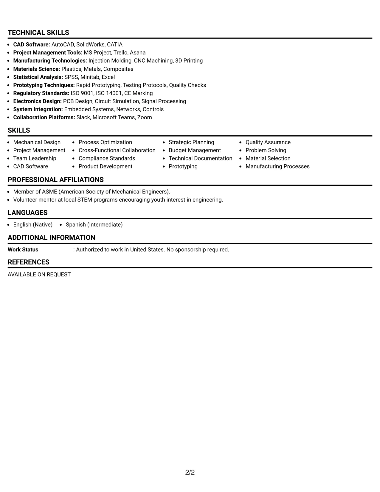 Resume Example Page 2