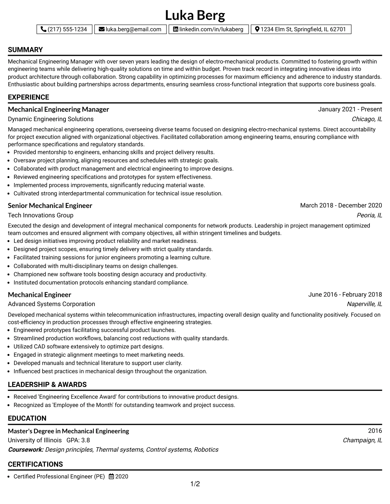 Resume Example Page 1