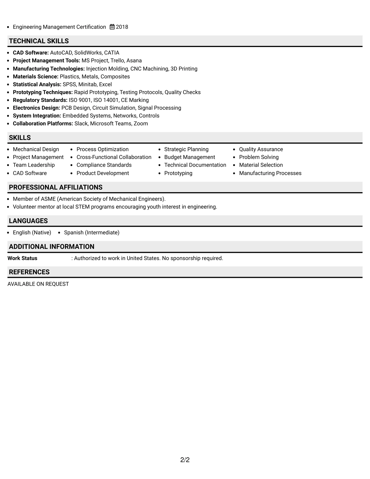Resume Example Page 2