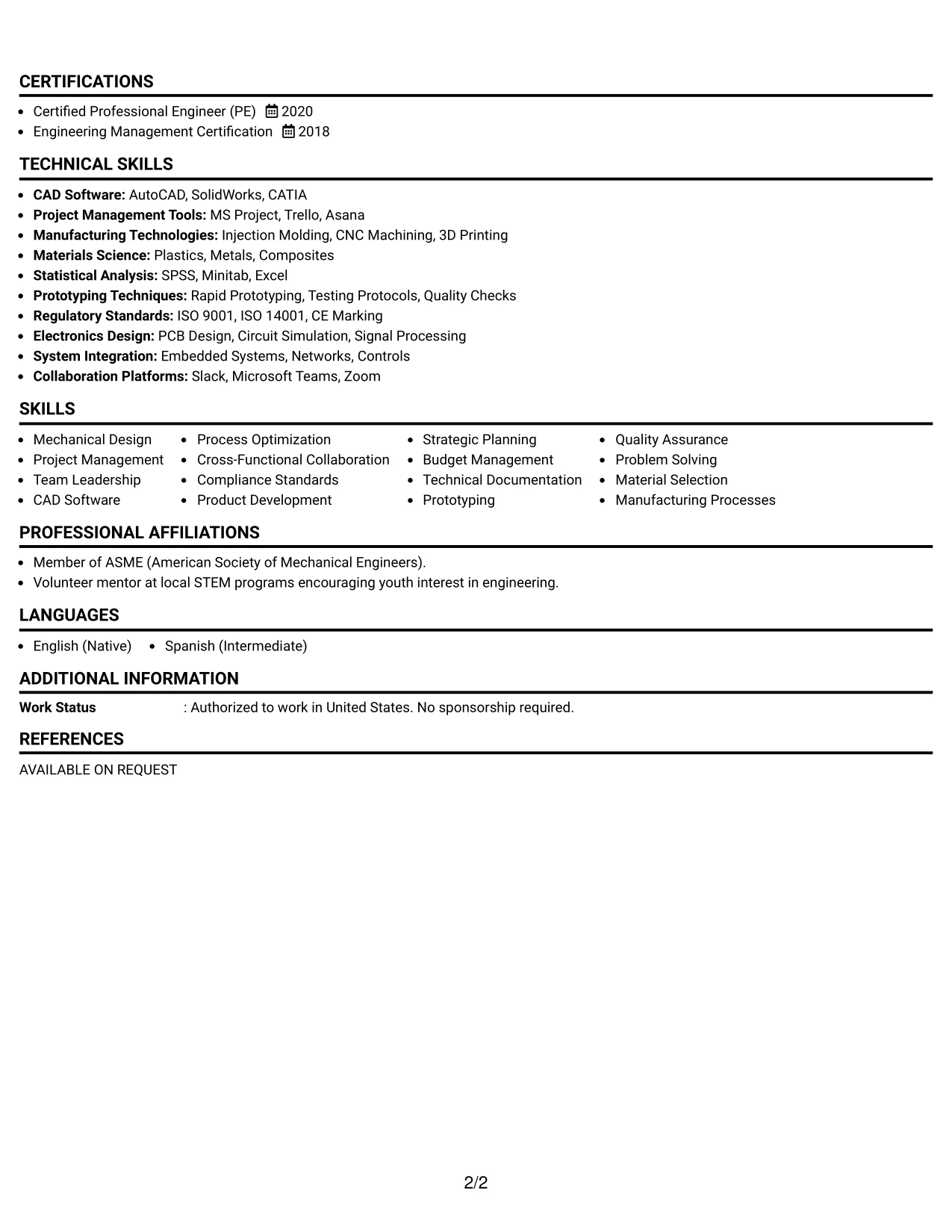 Resume Example Page 2