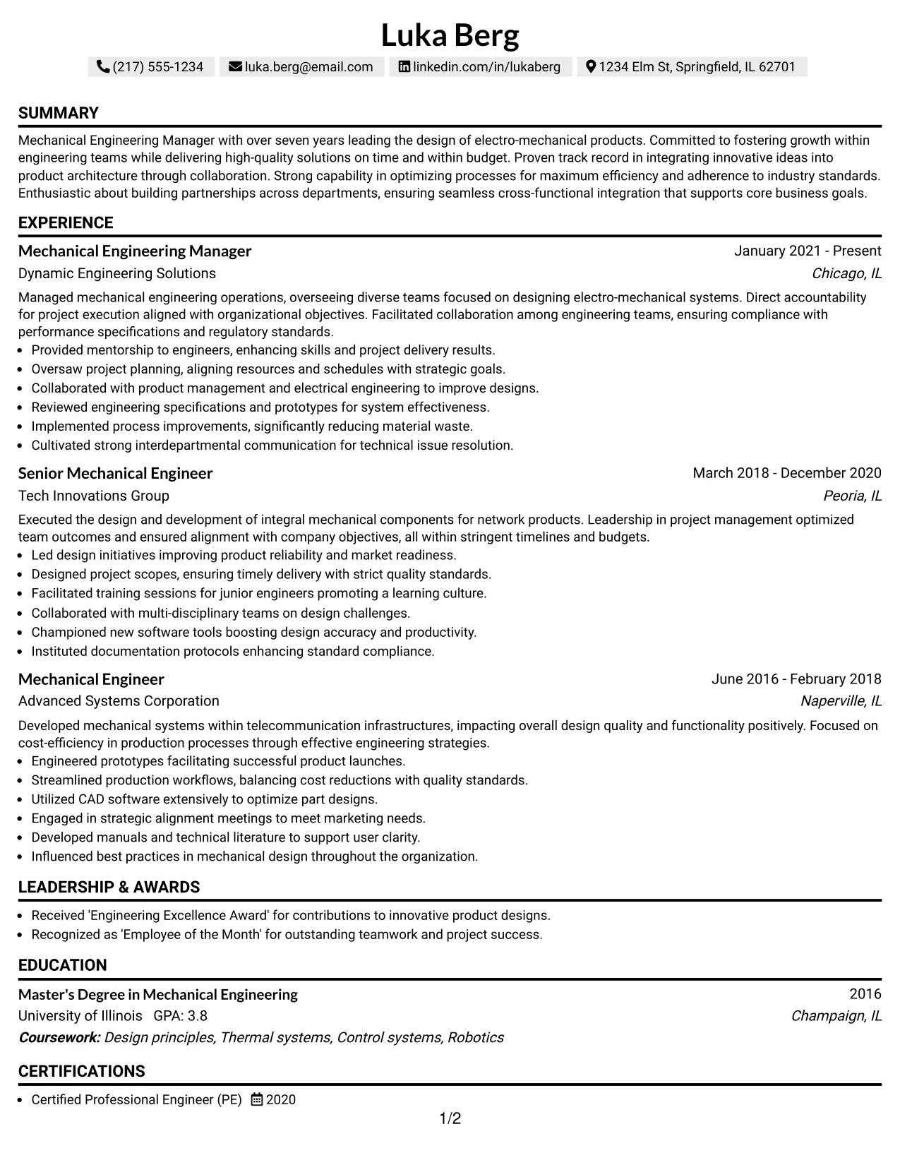 Resume Example Page 1