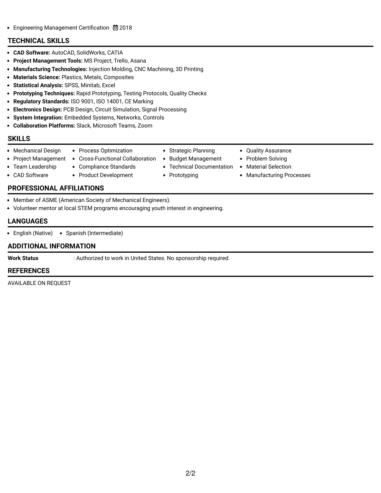 Resume Example Page 2