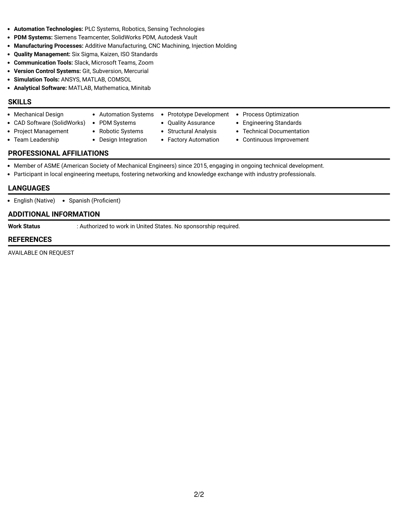 Resume Example Page 2