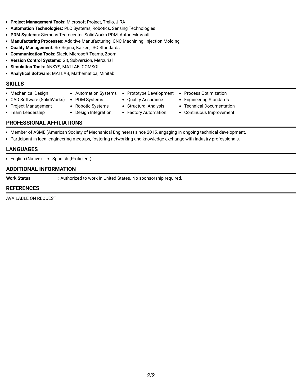 Resume Example Page 2