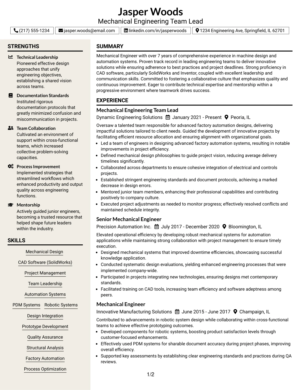 Resume Example Page 1