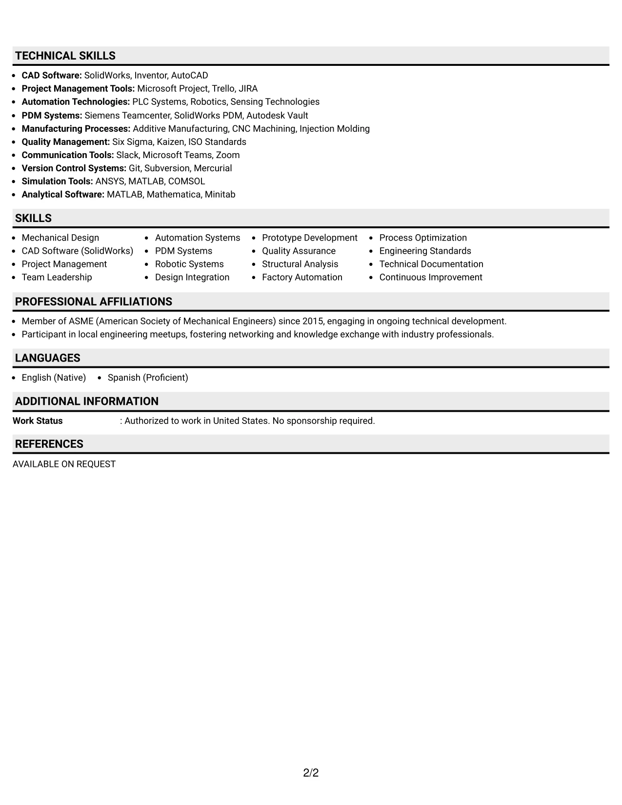 Resume Example Page 2
