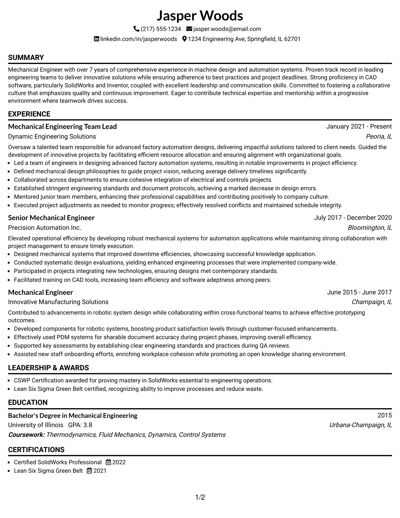 Resume Example Page 1