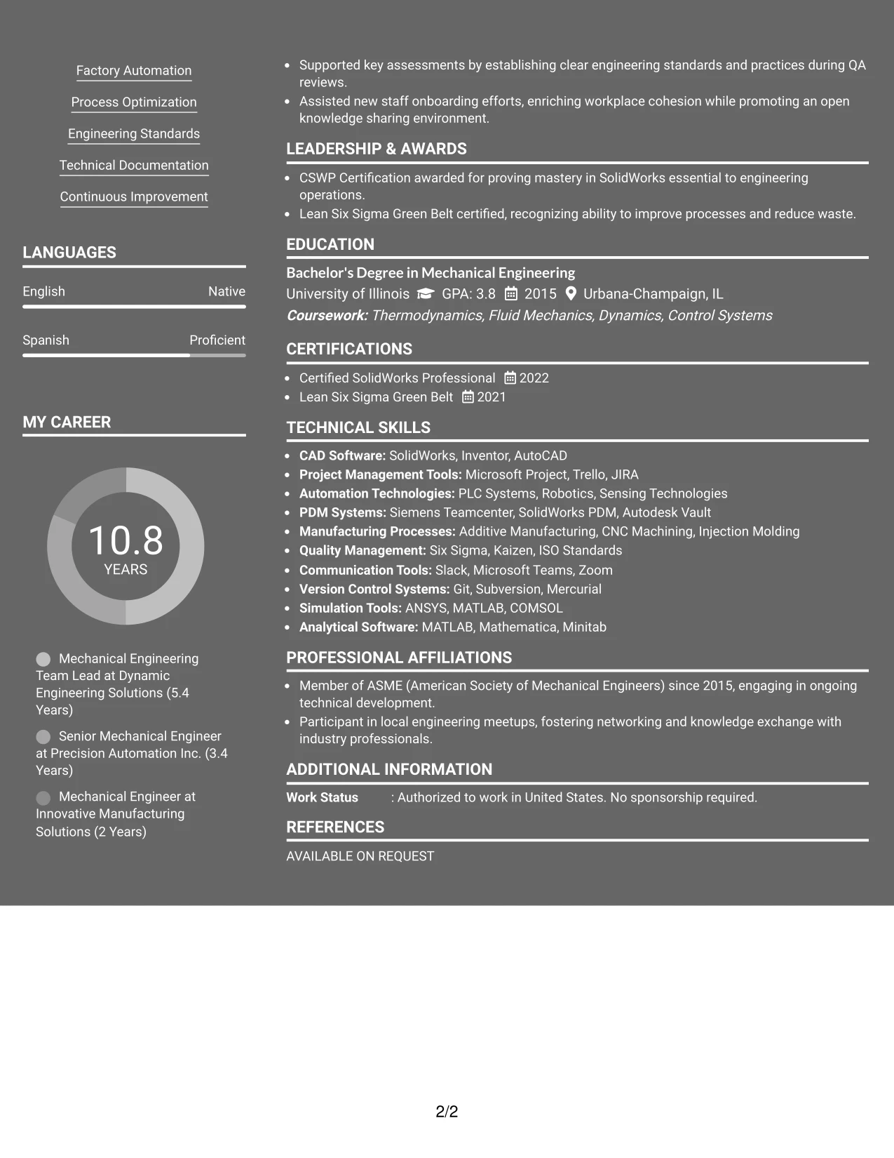 Resume Example Page 2