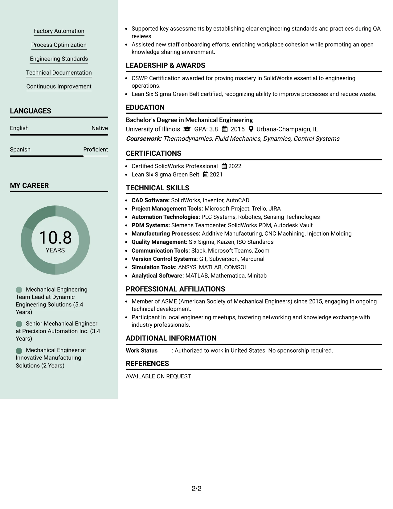 Resume Example Page 2