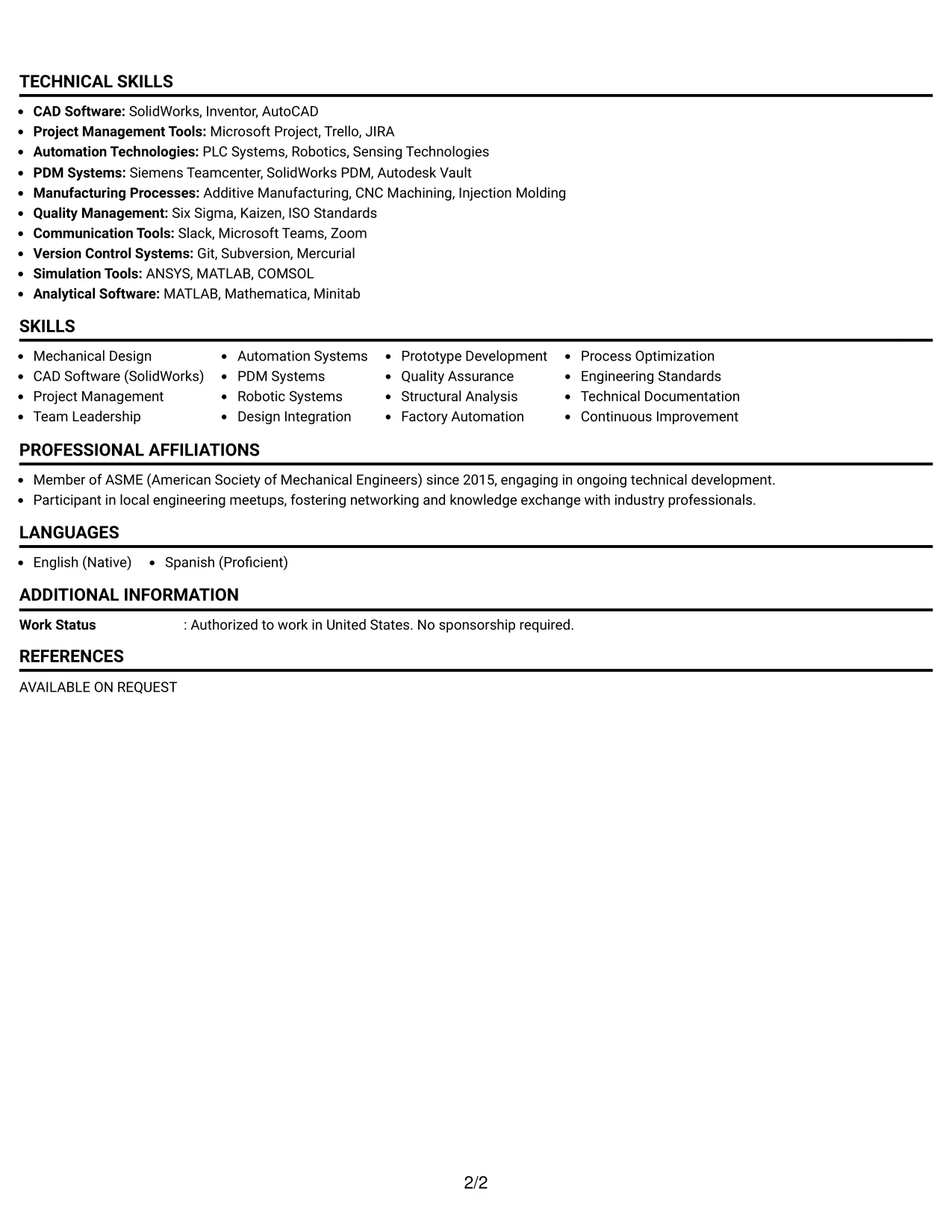 Resume Example Page 2