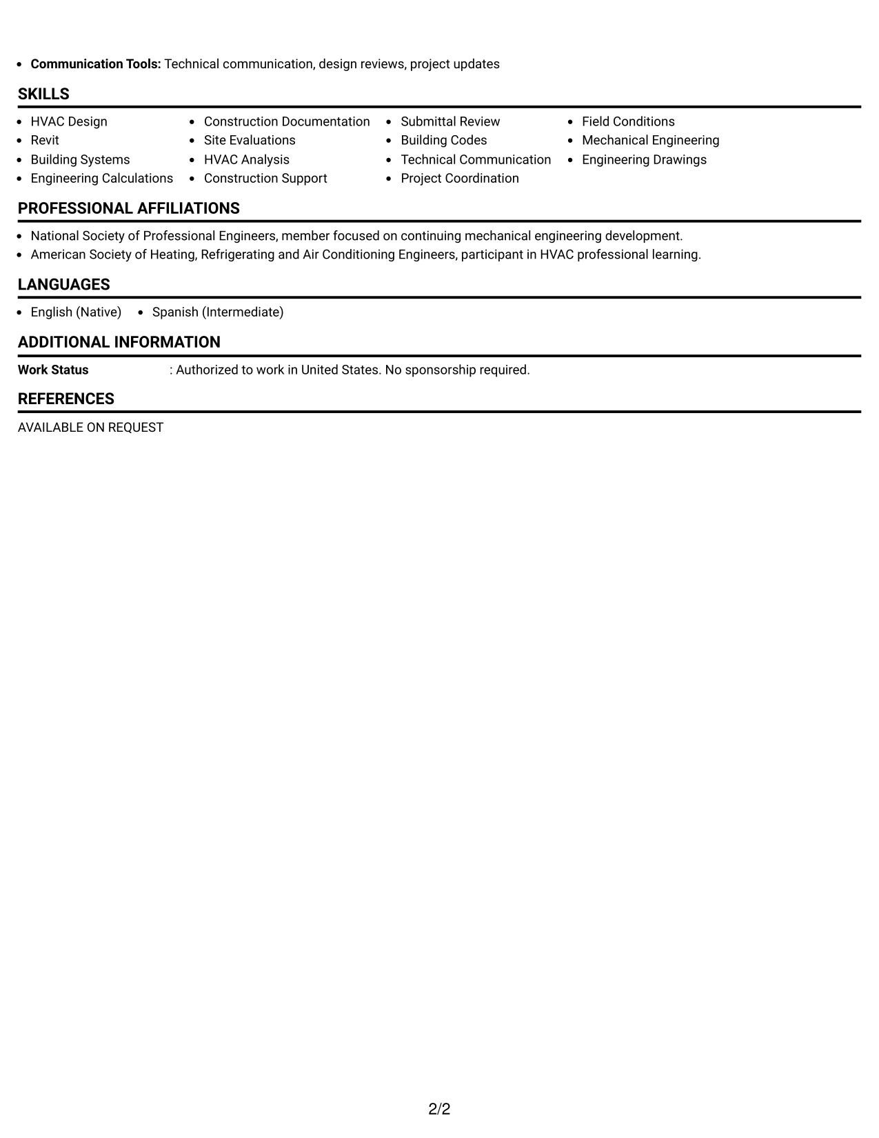 Resume Example Page 2