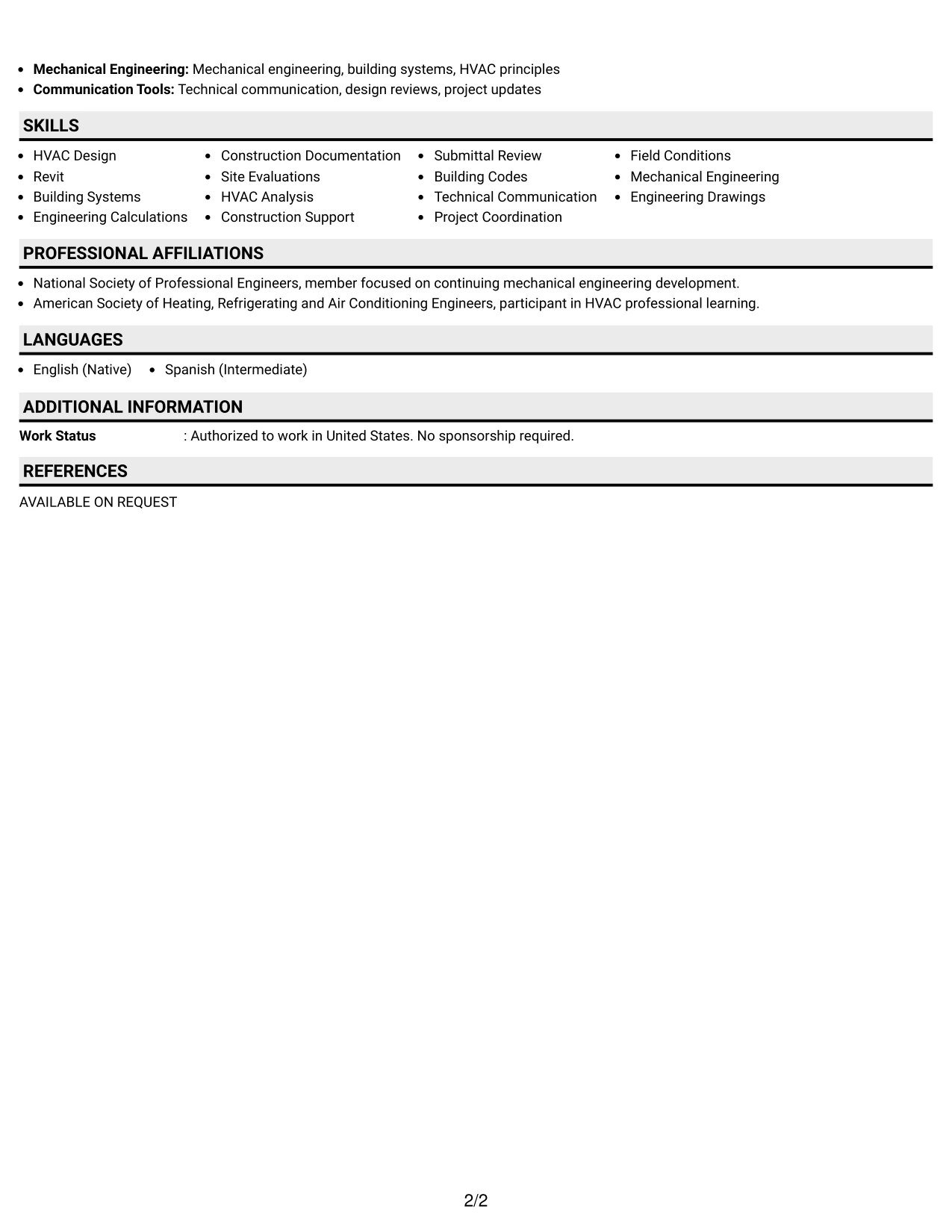 Resume Example Page 2