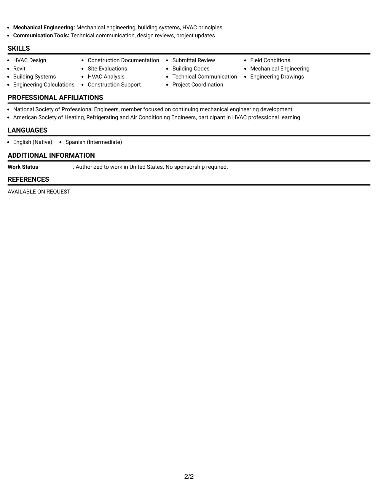 Resume Example Page 2