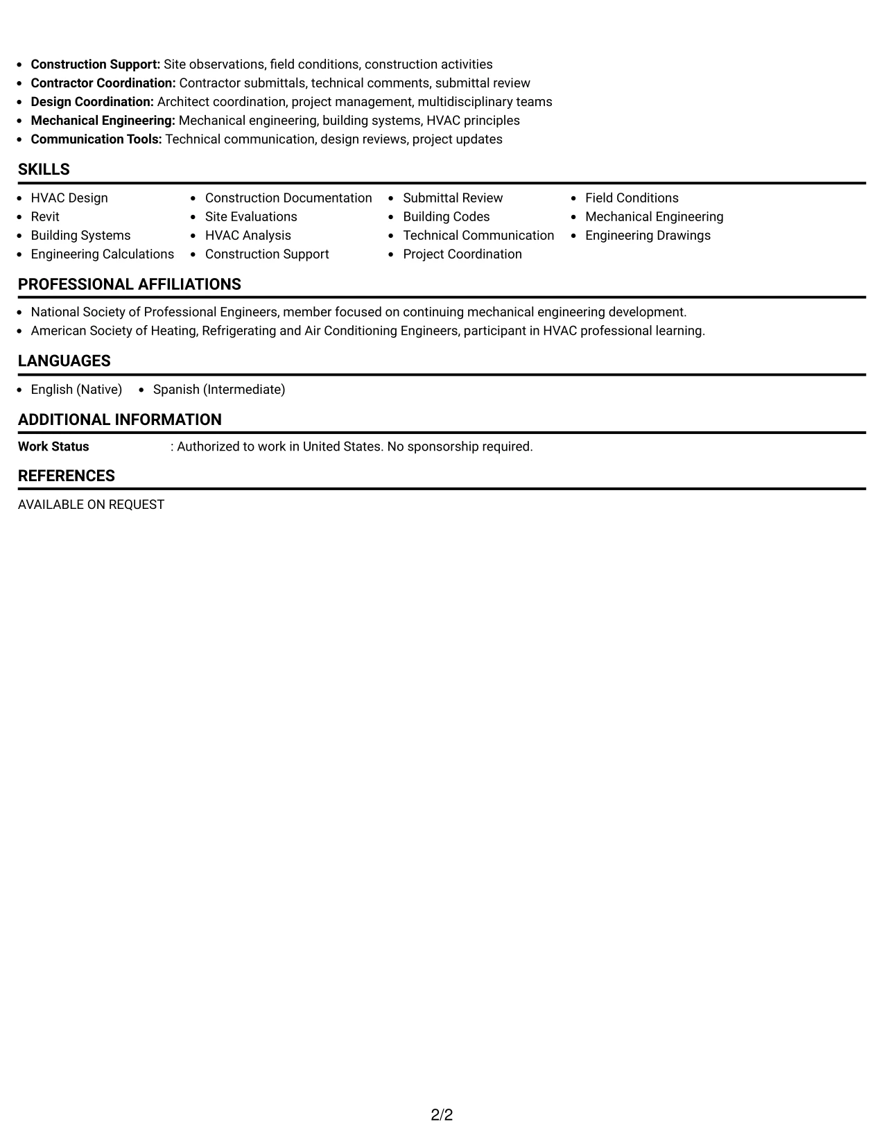 Resume Example Page 2