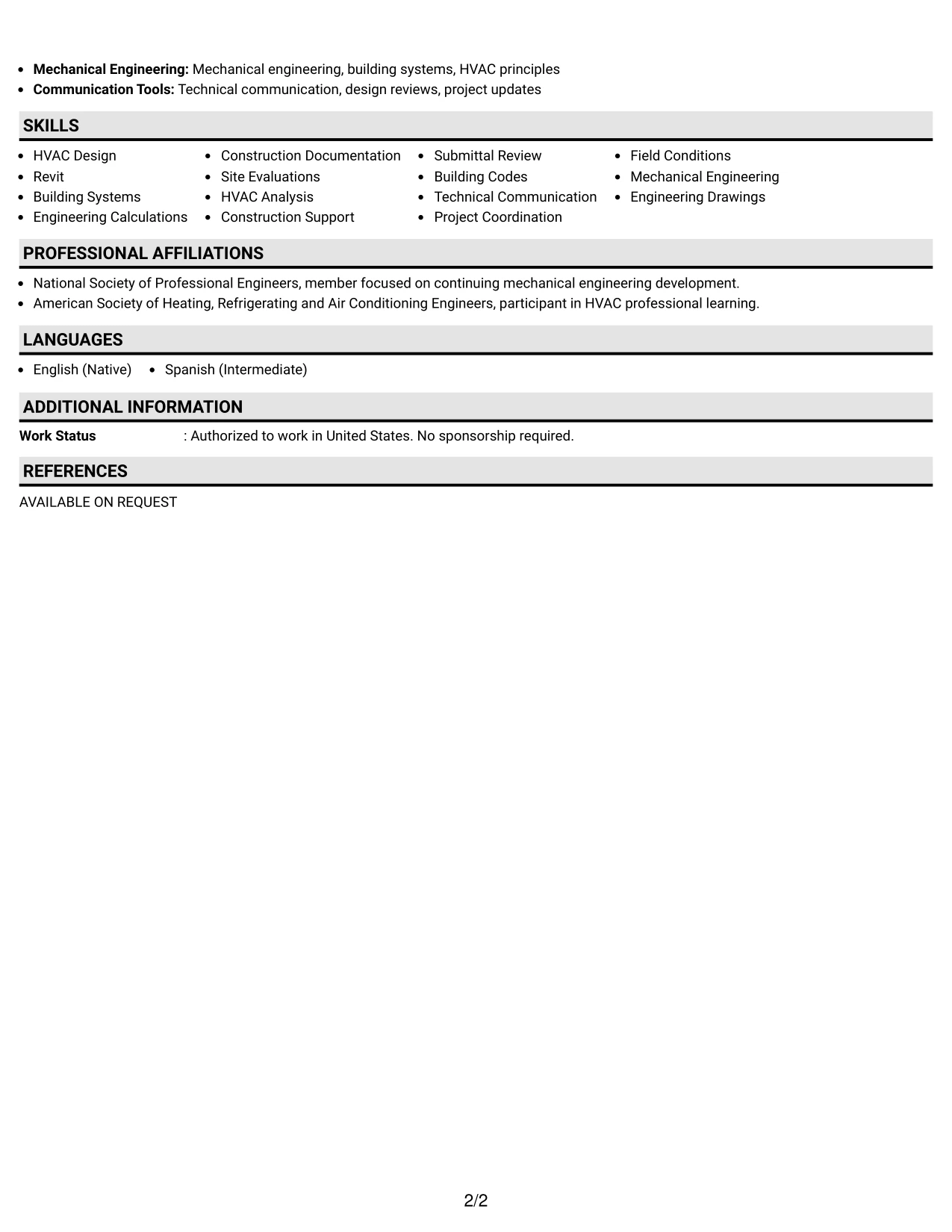 Resume Example Page 2