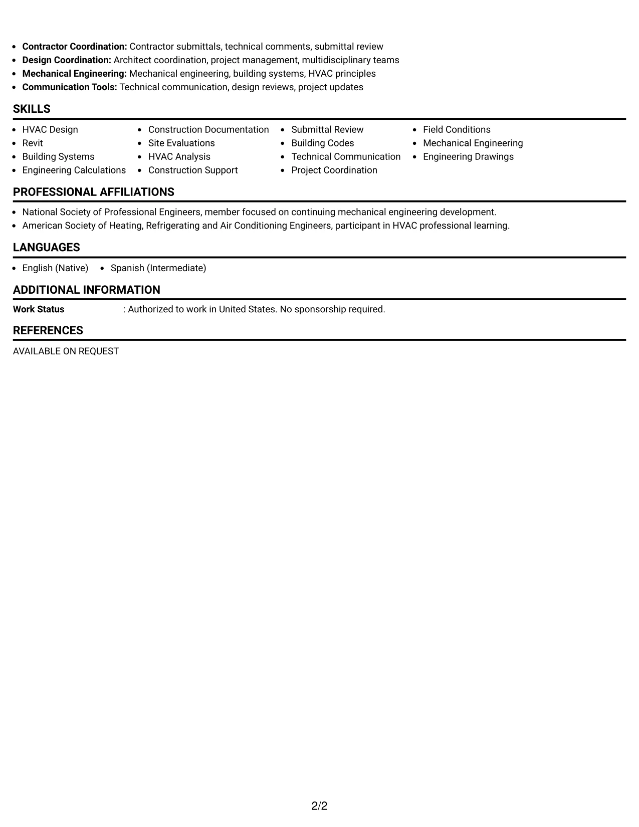 Resume Example Page 2