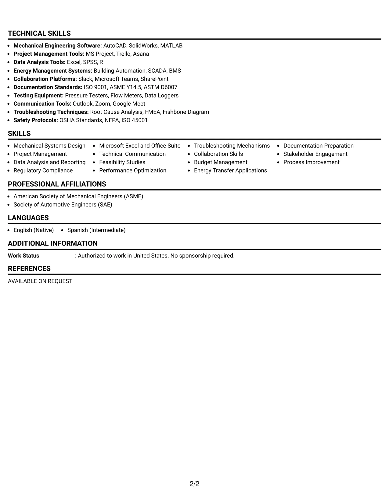Resume Example Page 2