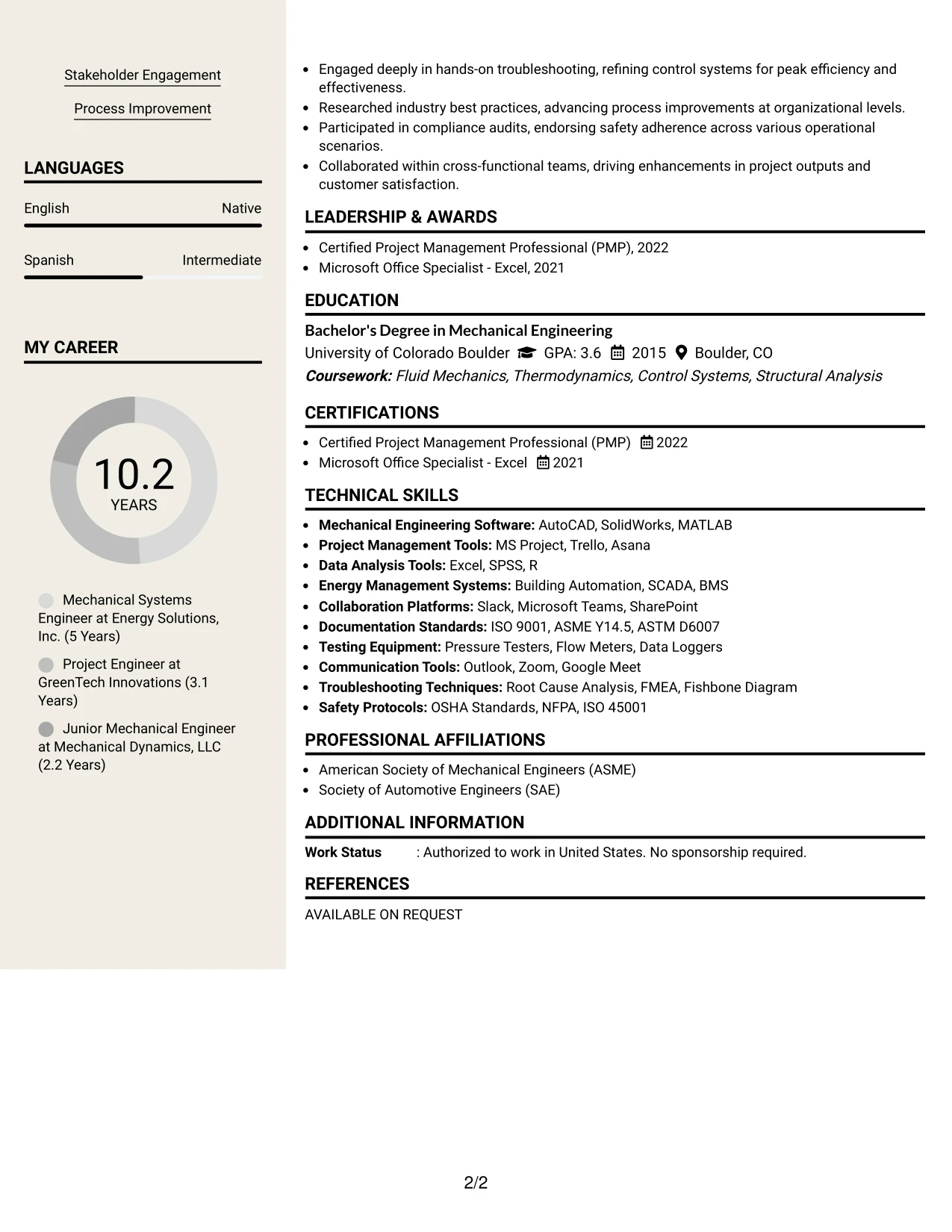 Resume Example Page 2