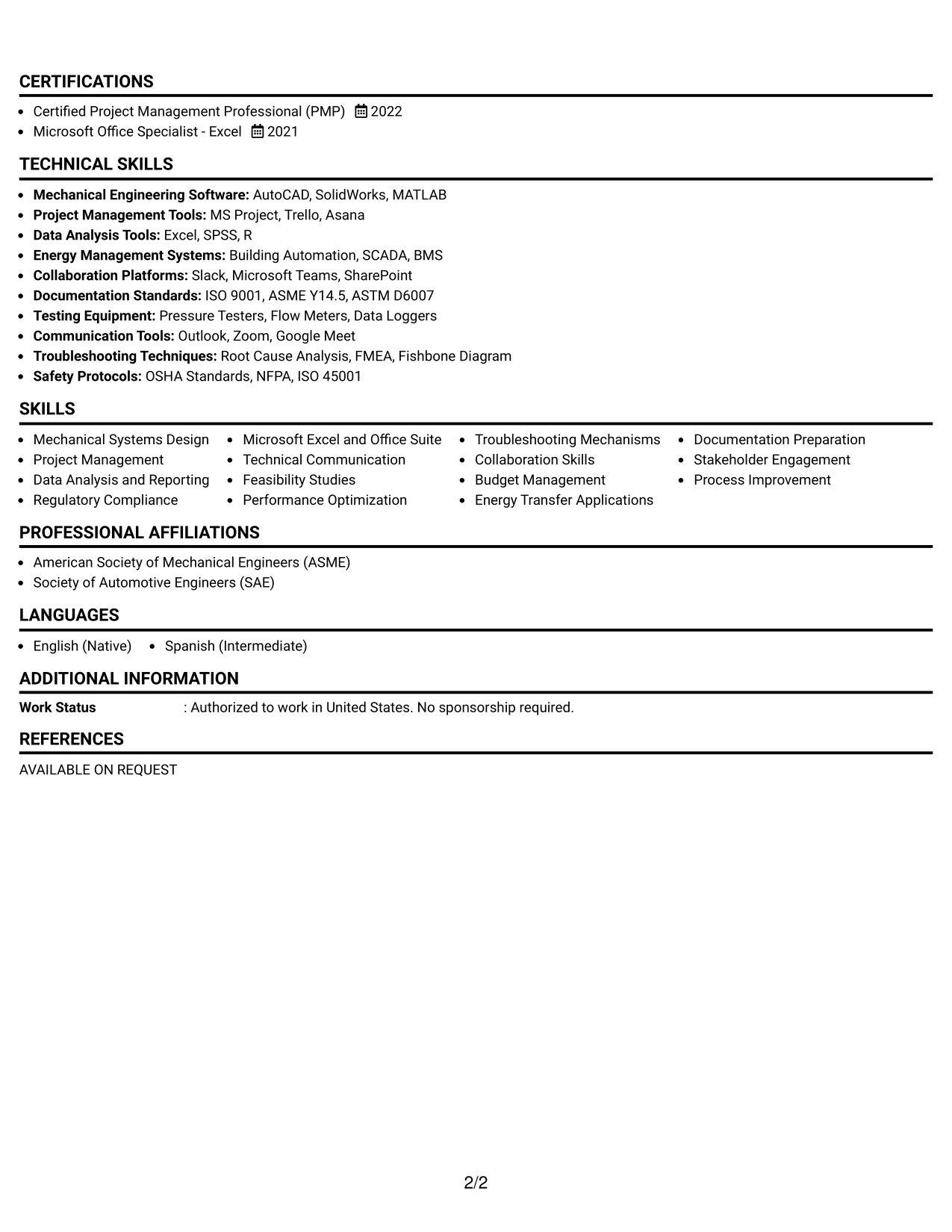 Resume Example Page 2
