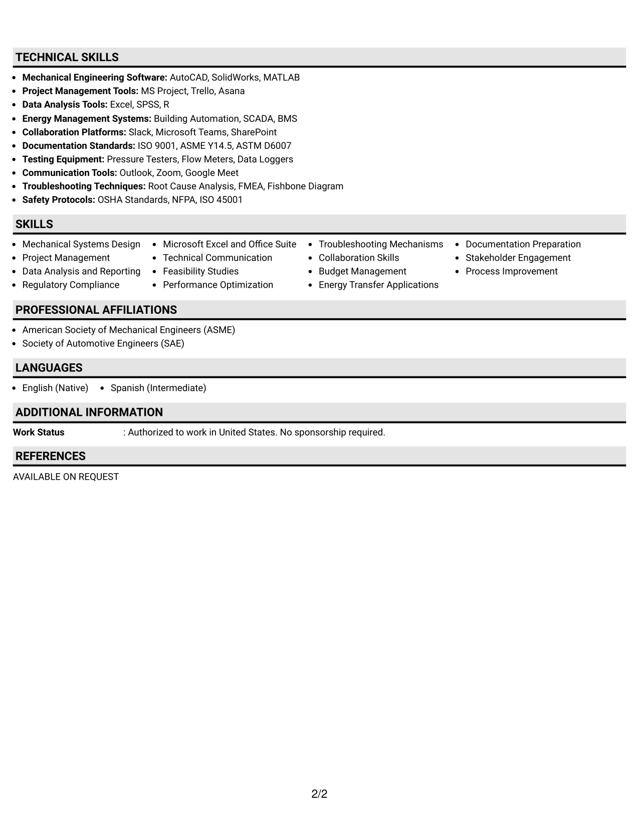 Resume Example Page 2